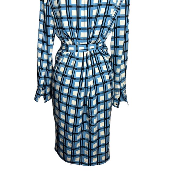 Diane Von Furstenberg Women's Slip Dress with Tie Blue Square Patterned - Size 6 - Picture 4 of 9